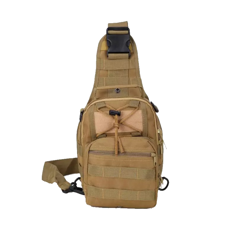 Men's Tactical Sling Shoulder Backpack in black, featuring Molle system for outdoor travel and hiking, with adjustable straps and multiple pockets for versatile use.