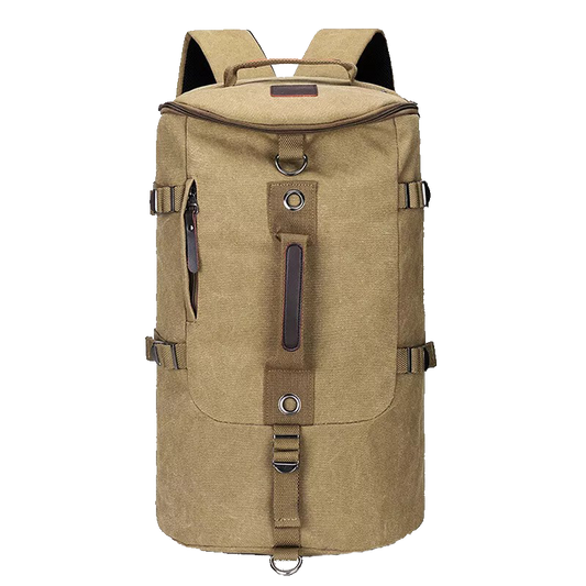 Men’s spacious canvas travel backpack in solid color, designed for style and versatility, perfect for outdoor adventures and everyday use.