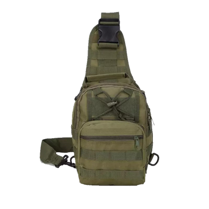 Men's Tactical Sling Shoulder Backpack in black, featuring Molle system for outdoor travel and hiking, with adjustable straps and multiple pockets for versatile use.